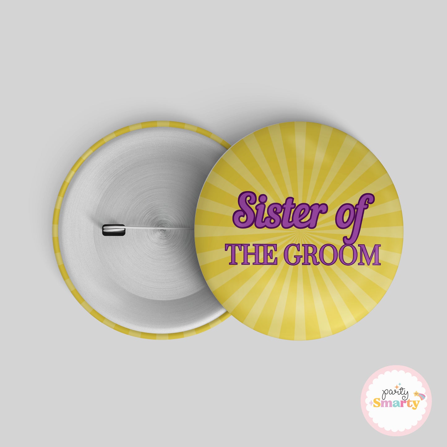 Sister of the Groom Yellow Button Badge