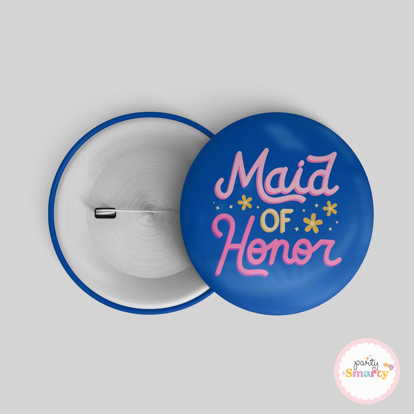 Maid of Honour Blue Button Badge