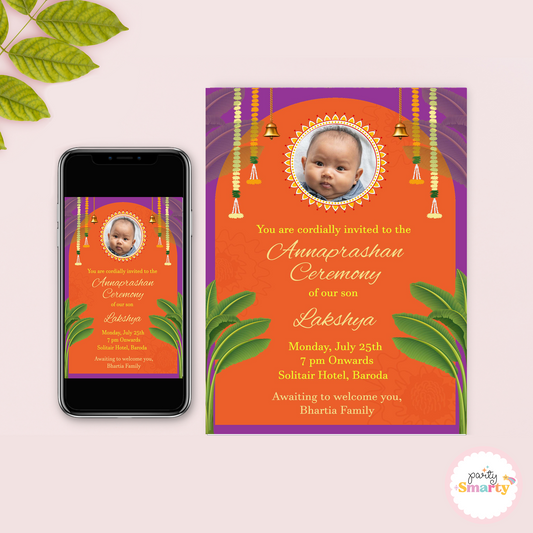 Orange & Green Annaprashan Invite