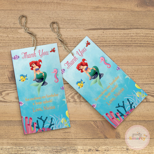 Ariel Mermaid Thank You Tags - Set of 22