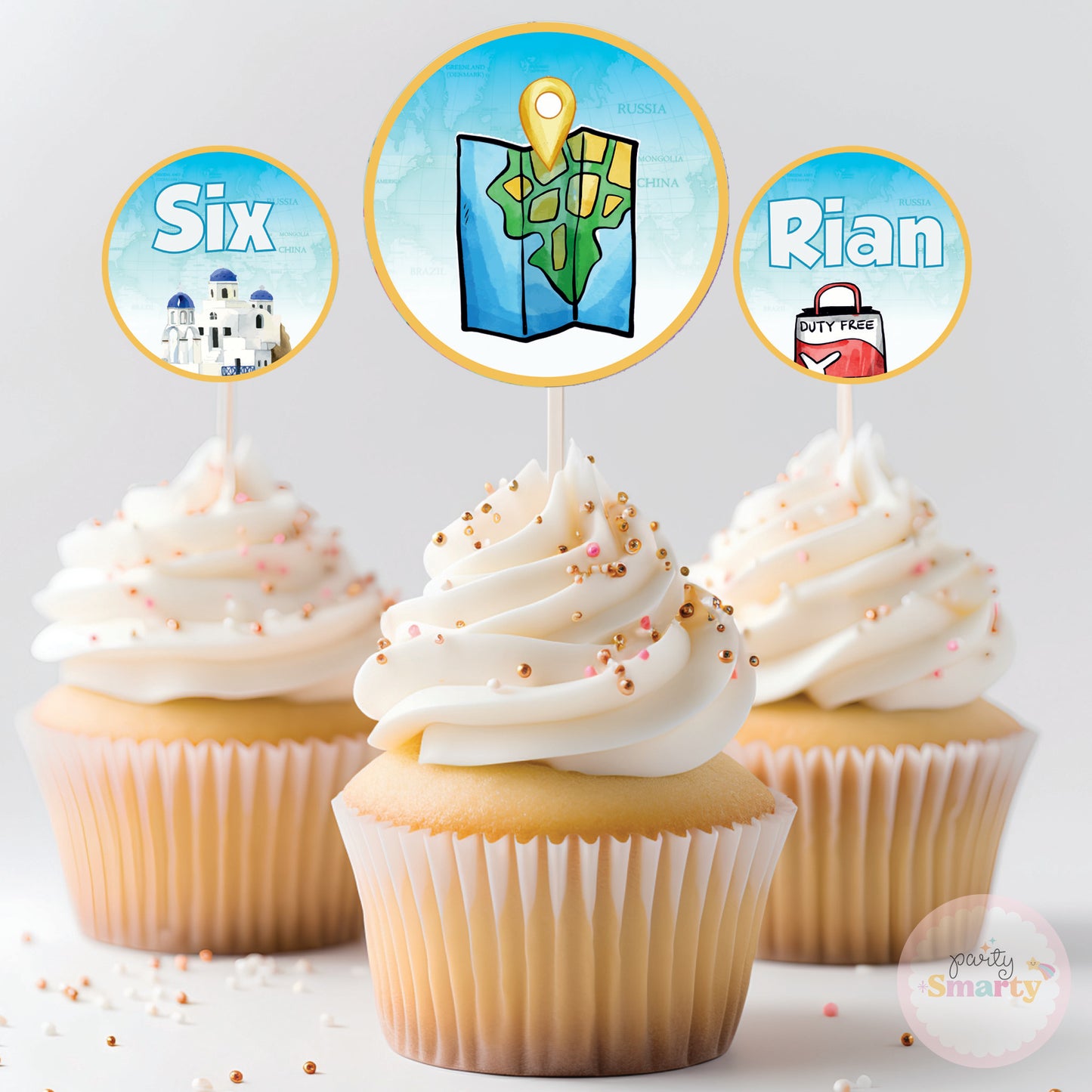Around The World Boy Cupcake Toppers (Set Of 12)