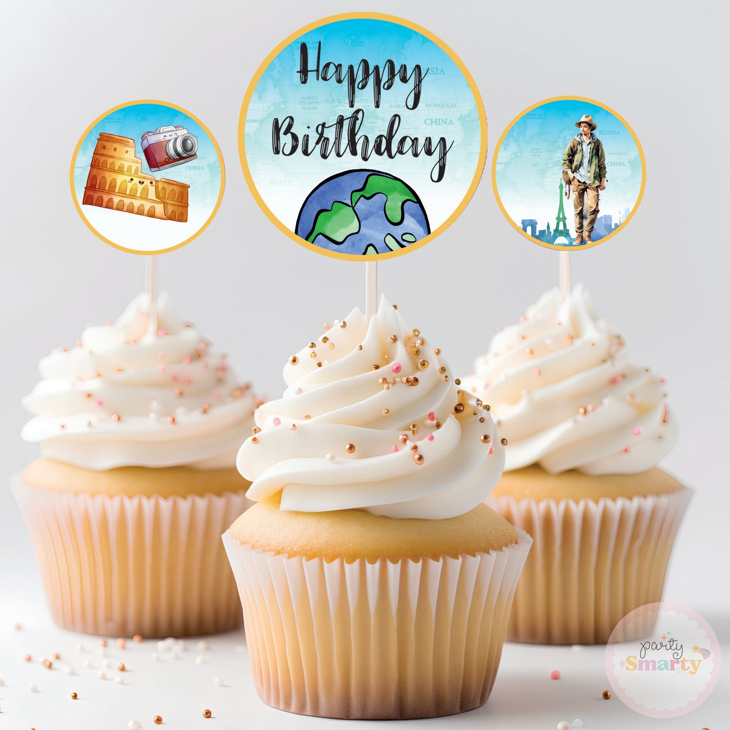 Around The World Boy Cupcake Toppers (Set Of 12)