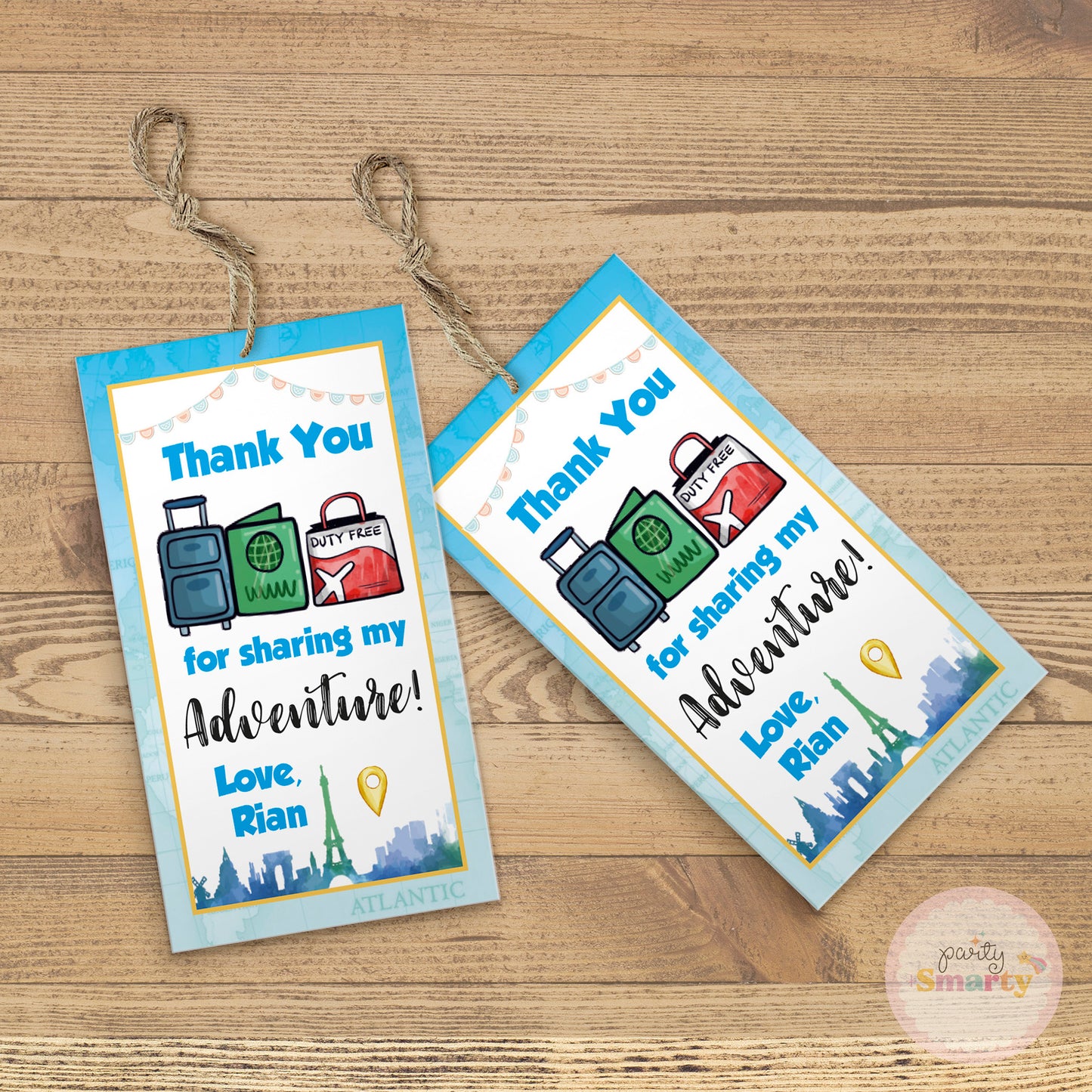 Around The World Boy Thank You Tags - Set of 22