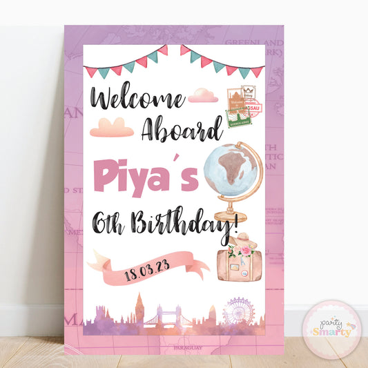 Around The World Girl Welcome Board