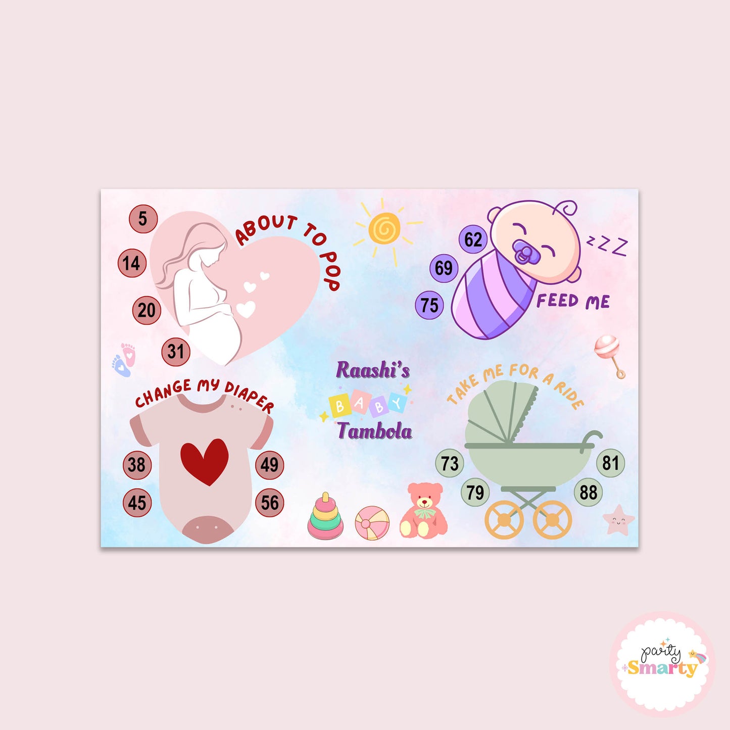 Cute Baby Shower Housie Ticket - Set of 15