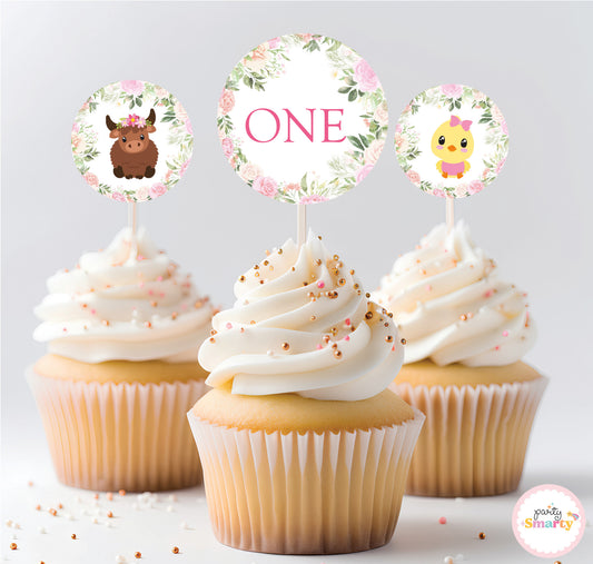 Barnyard Pink Cupcake Toppers (Set Of 12)