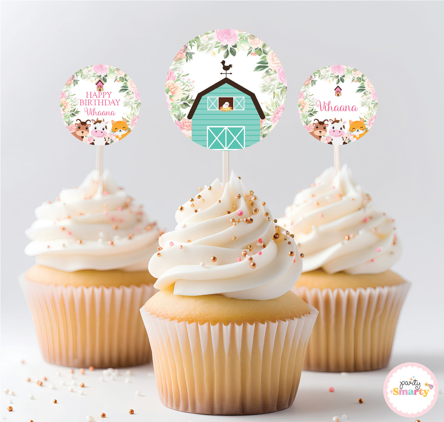 Barnyard Pink Cupcake Toppers (Set Of 12)