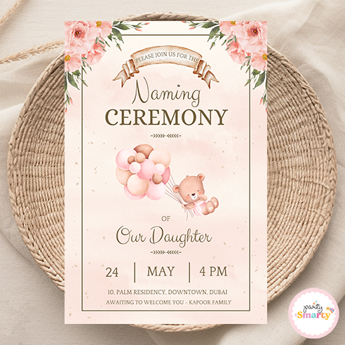 Beige and brown floral Naming Ceremony Invite