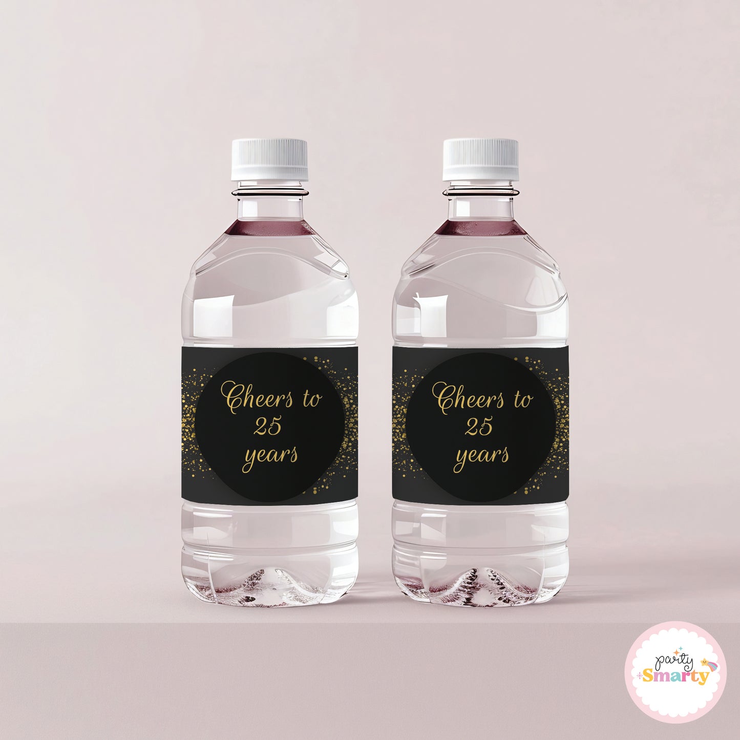 Black Golden Glitter Anniversary Bottle Labels - Set of 10