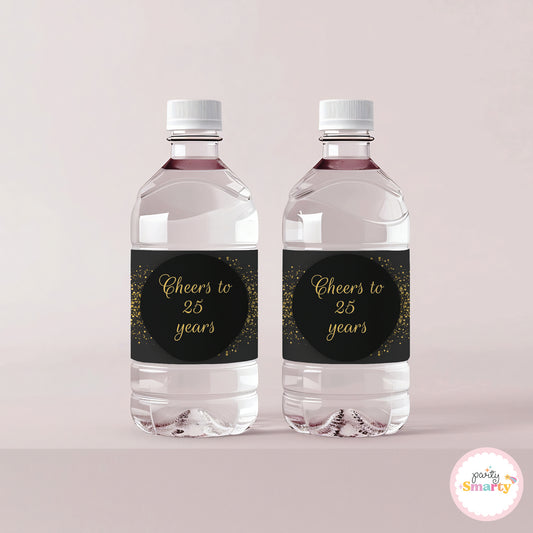 Black Golden Glitter Anniversary Bottle Labels - Set of 10