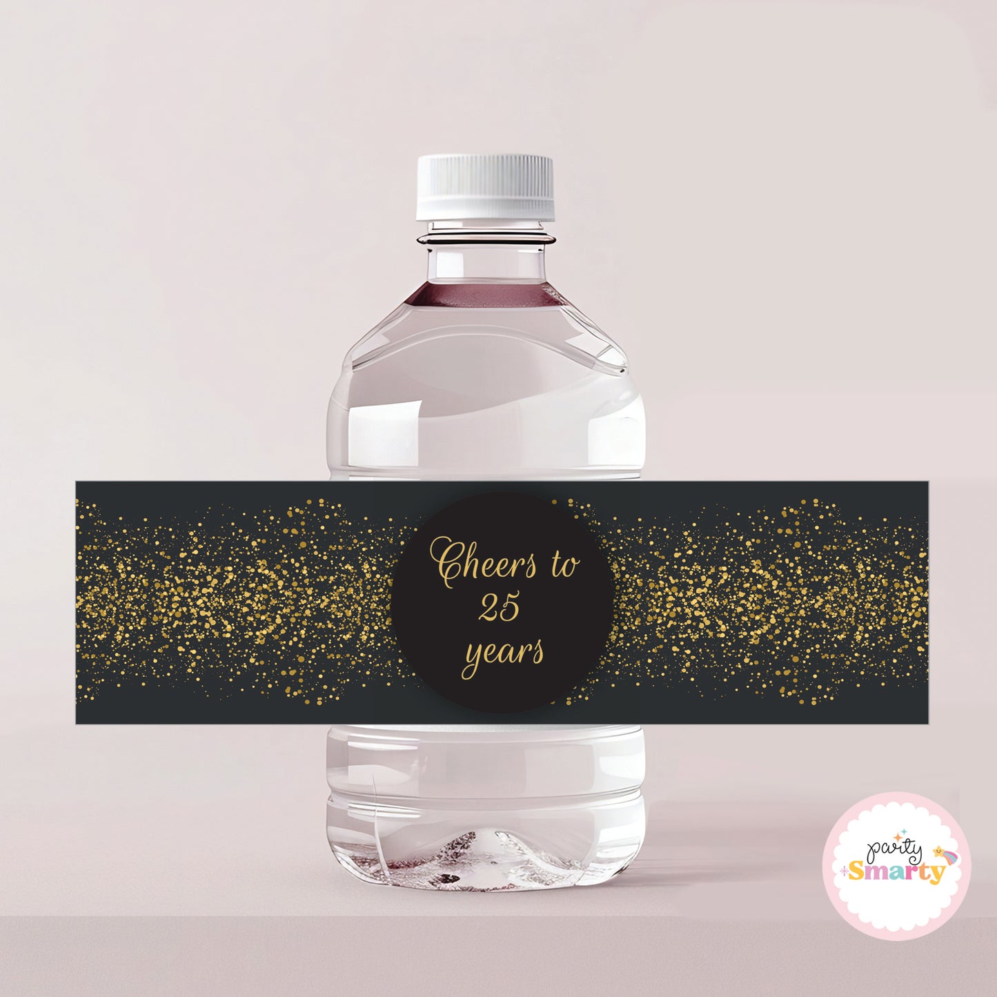 Black Golden Glitter Anniversary Bottle Labels - Set of 10
