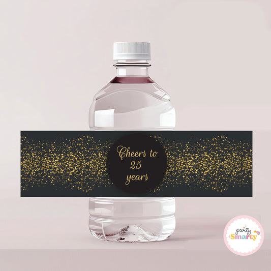 Black Golden Glitter Anniversary Bottle Labels - Set of 10