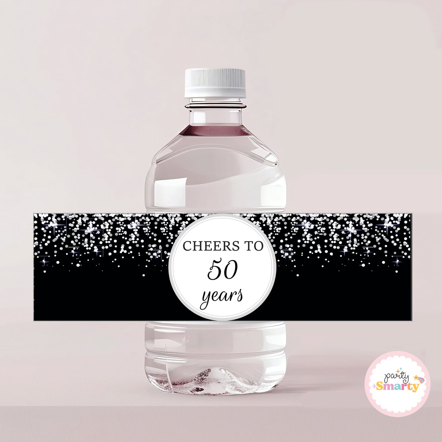 Black Silver Glitter Anniversary Bottle Labels - Set of 10