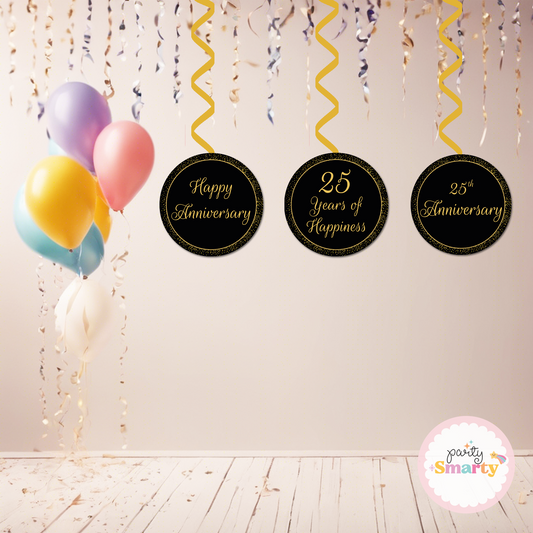 Black Golden Glitter Anniversary Danglers - Set of 6