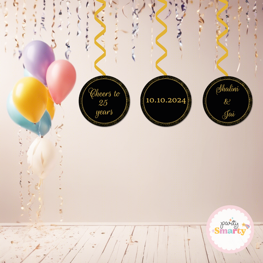 Black Golden Glitter Anniversary Danglers - Set of 6