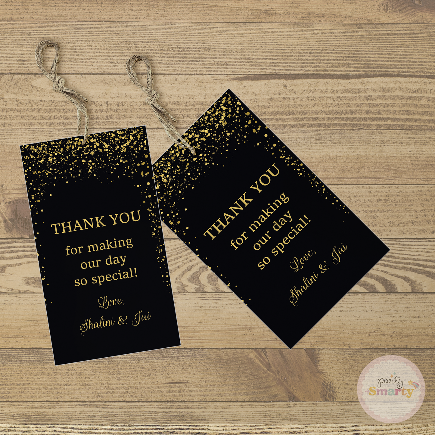 Black Golden Glitter Anniversary Thank You Tags - Set of 22