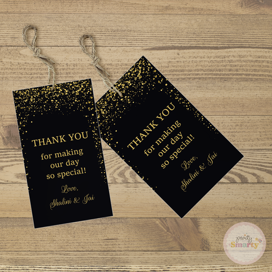 Black Golden Glitter Anniversary Thank You Tags - Set of 22