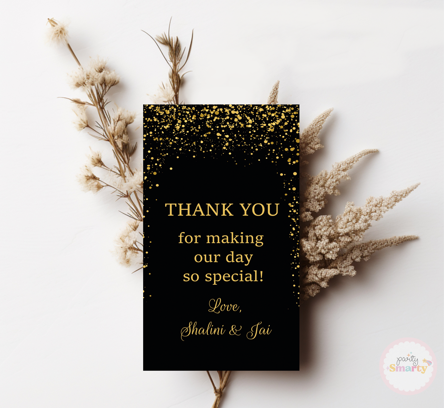 Black Golden Glitter Anniversary Thank You Tags - Set of 22
