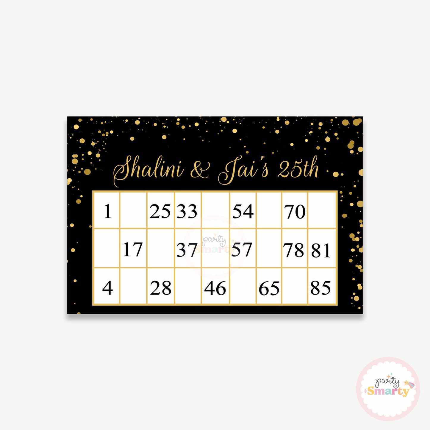 Black Golden Glitter Anniversary Housie Ticket - Set of 15