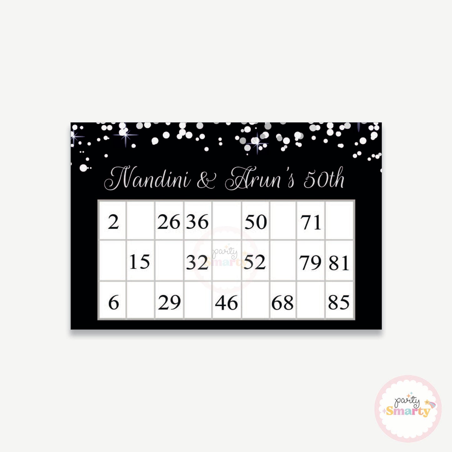Black Silver Glitter Anniversary Housie Ticket - Set of 15