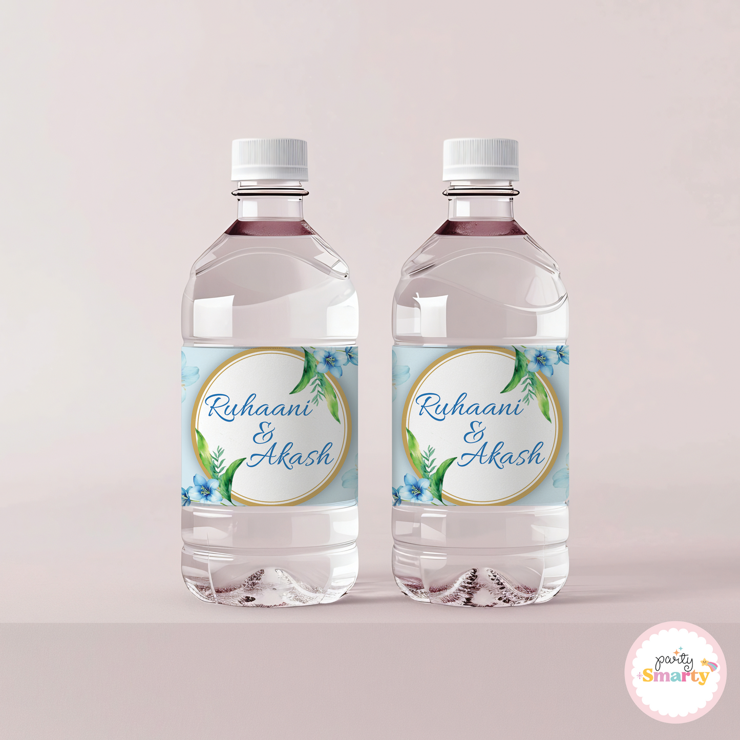 Blue Floral Anniversary Bottle Labels - Set of 10