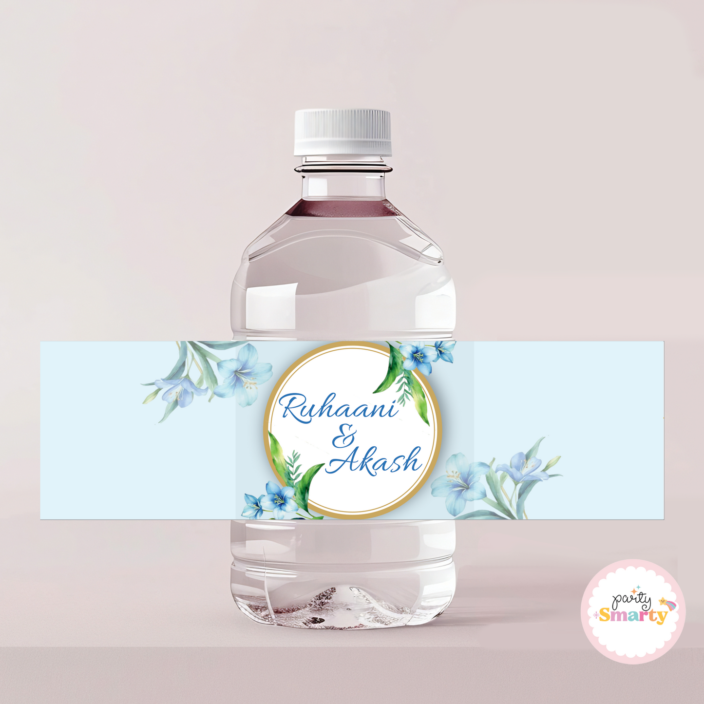 Blue Floral Anniversary Bottle Labels - Set of 10