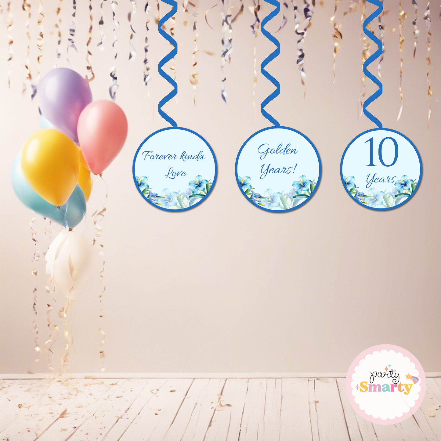 Blue Floral Anniversary Danglers - Set of 6