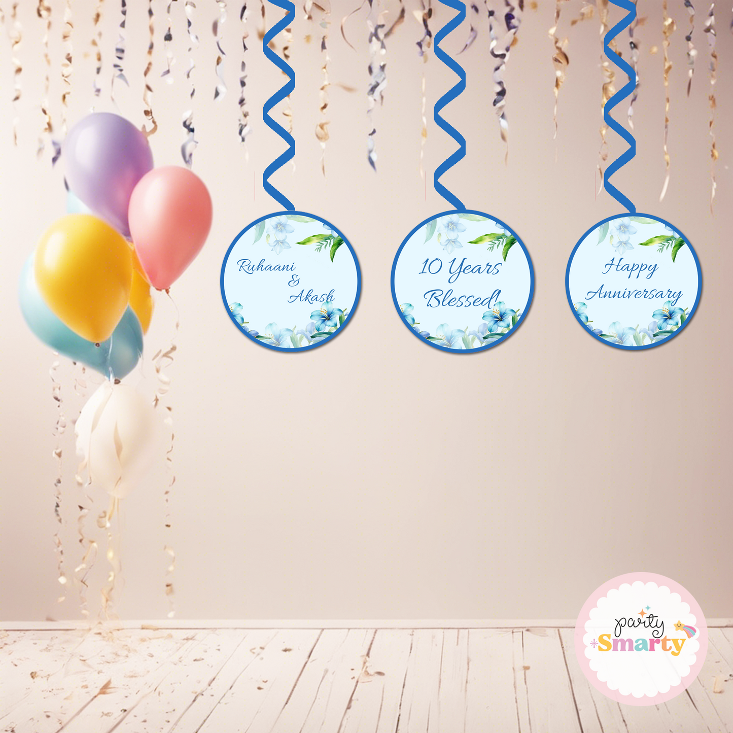 Blue Floral Anniversary Danglers - Set of 6