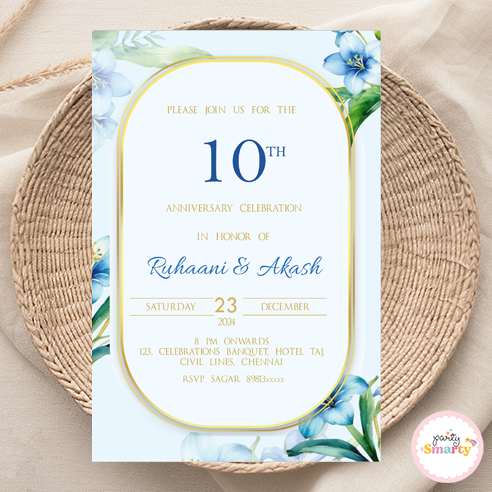 Blue Floral Anniversary Invite