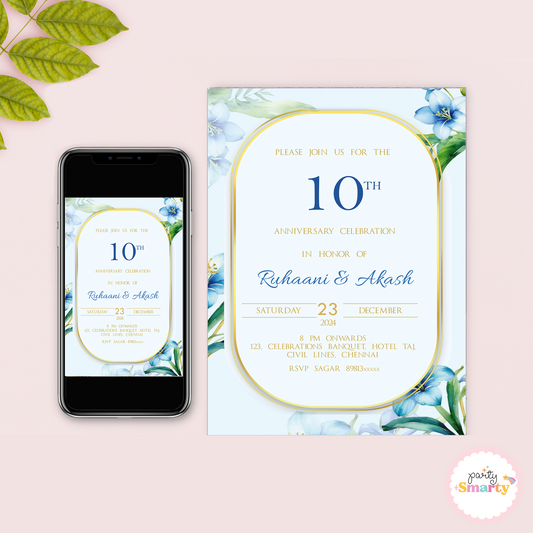 Blue Floral Anniversary Invite