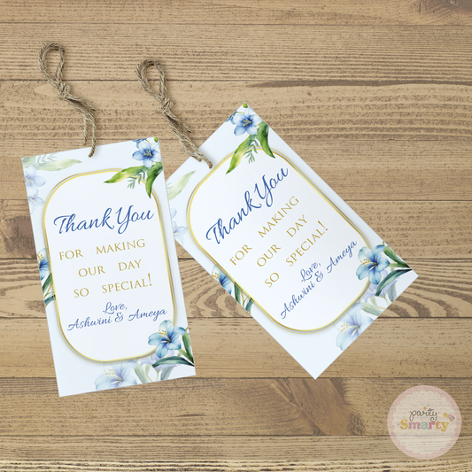 Blue Floral Anniversary Thank You Tags - Set of 22