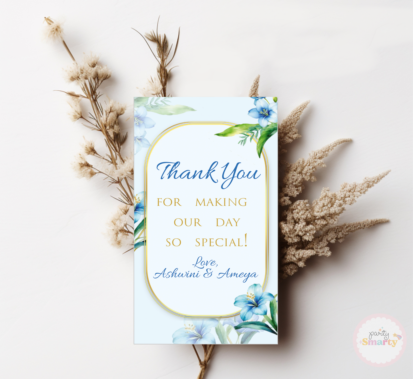 Blue Floral Anniversary Thank You Tags - Set of 22