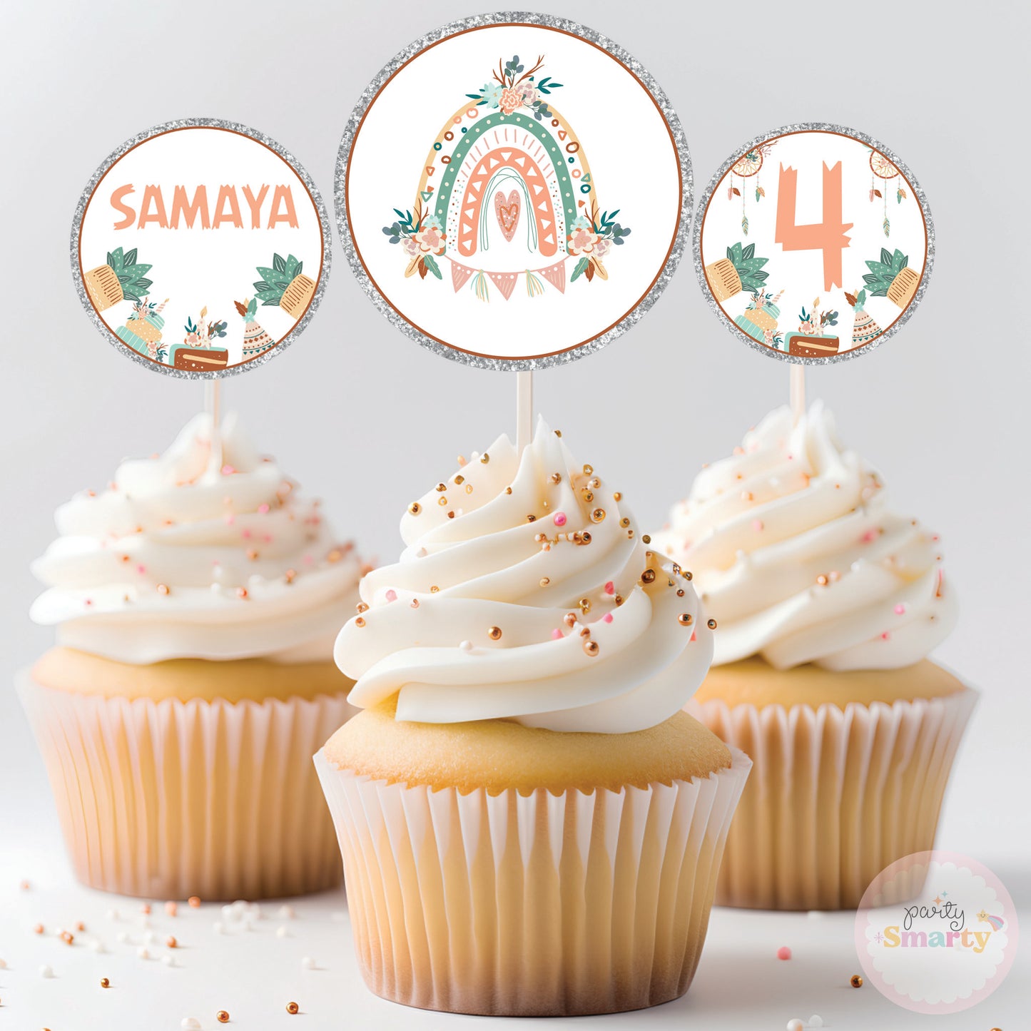Boho Cupcake Toppers (Set Of 12)