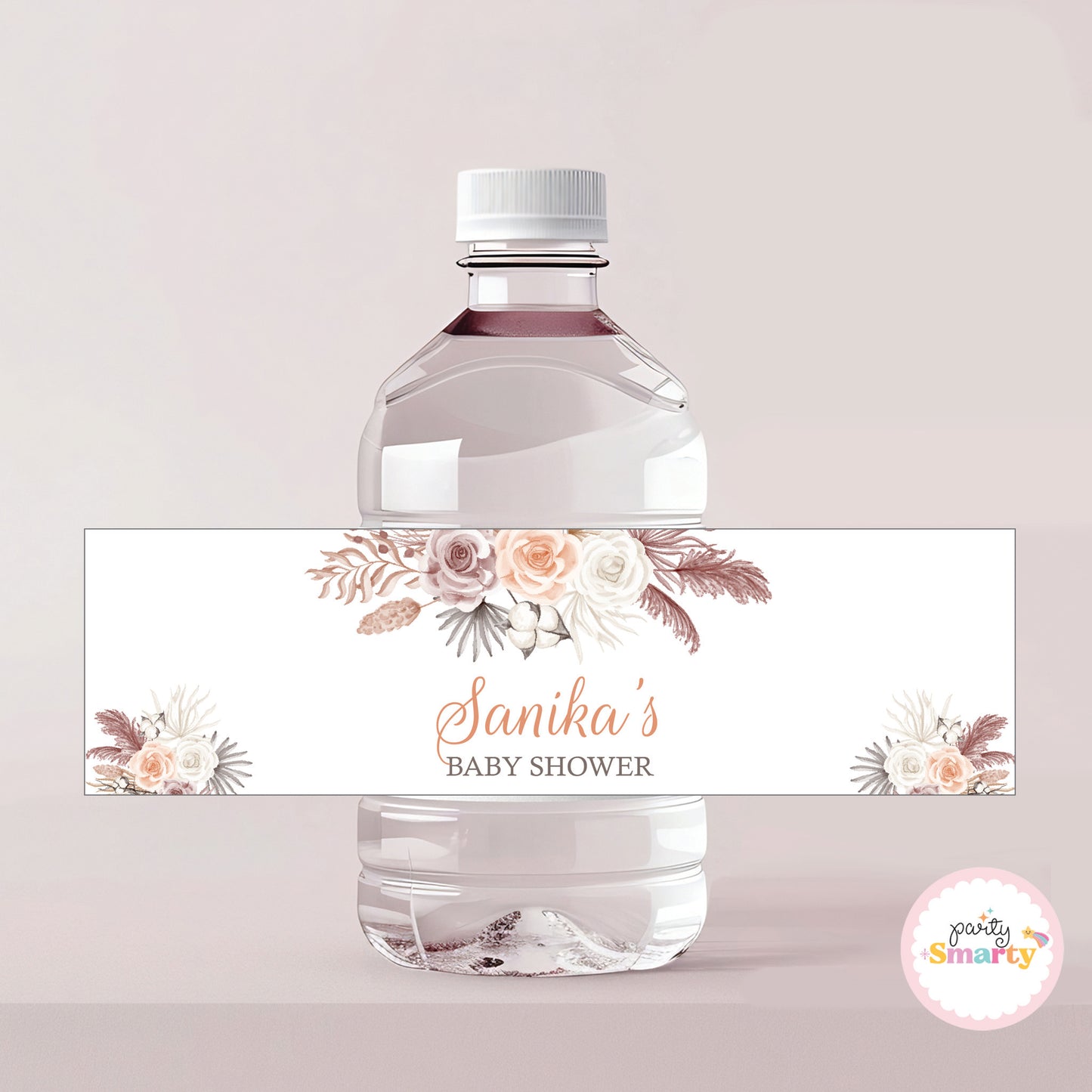 Boho Floral Baby Shower Bottle Labels - Set of 10