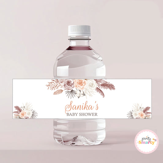 Boho Floral Baby Shower Bottle Labels - Set of 10