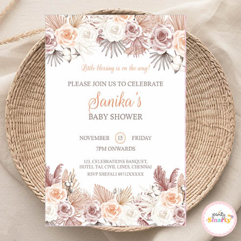 Boho Floral Baby Shower Invite