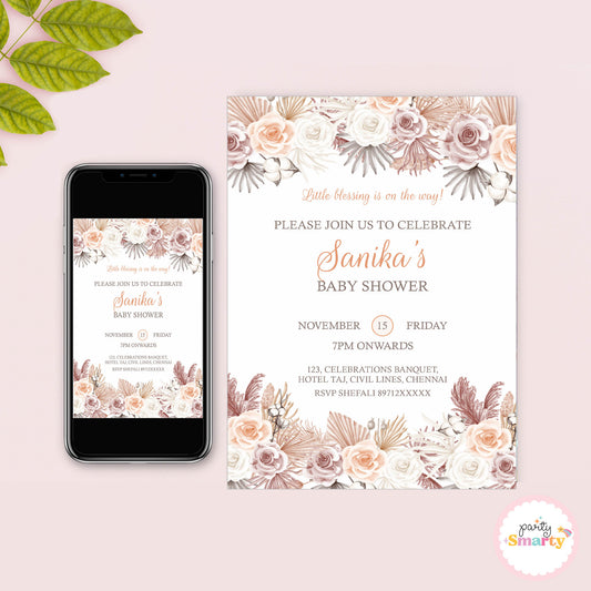 Boho Floral Baby Shower Invite