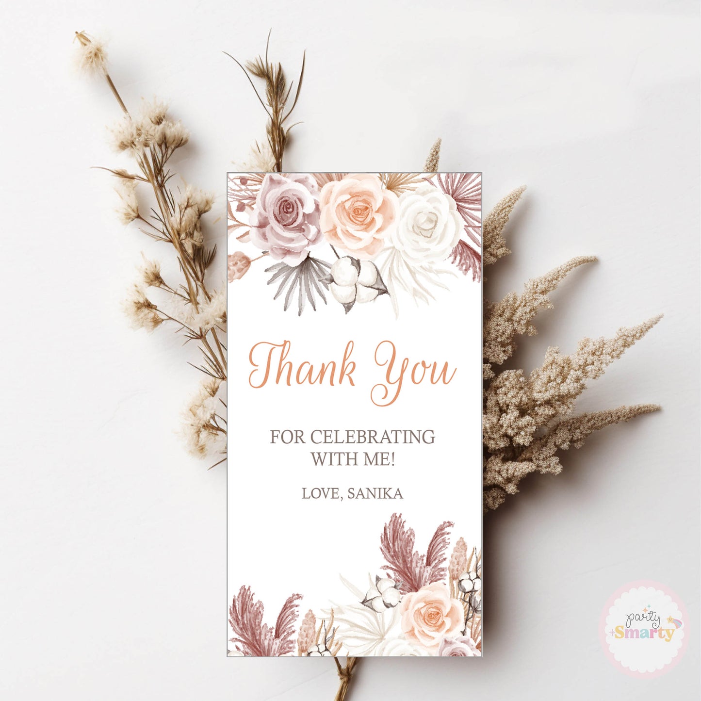 Boho Floral Baby Shower Thank You Tags - Set of 22