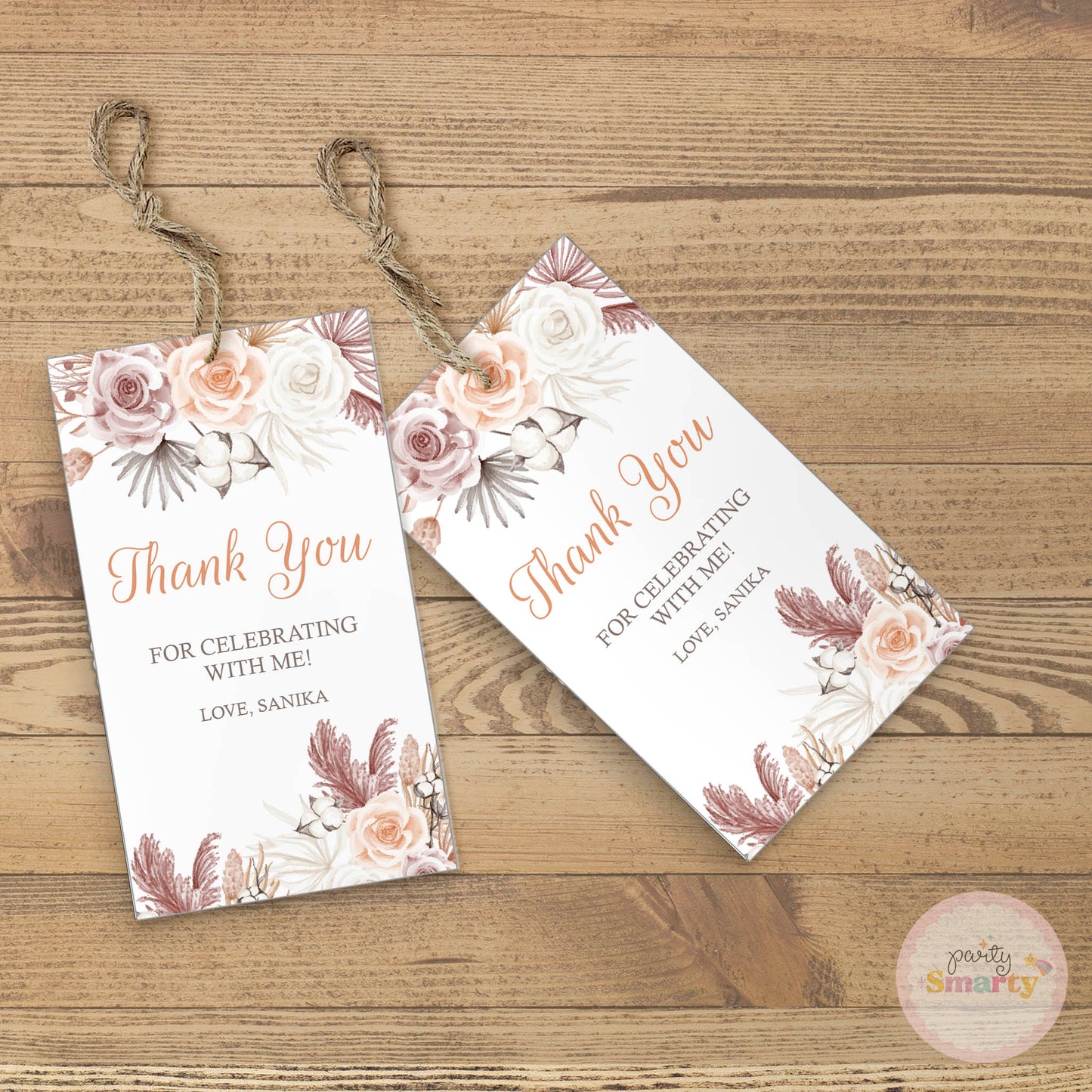 Boho Floral Baby Shower Thank You Tags - Set of 22