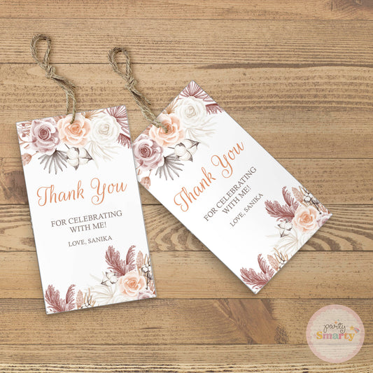 Boho Floral Baby Shower Thank You Tags - Set of 22