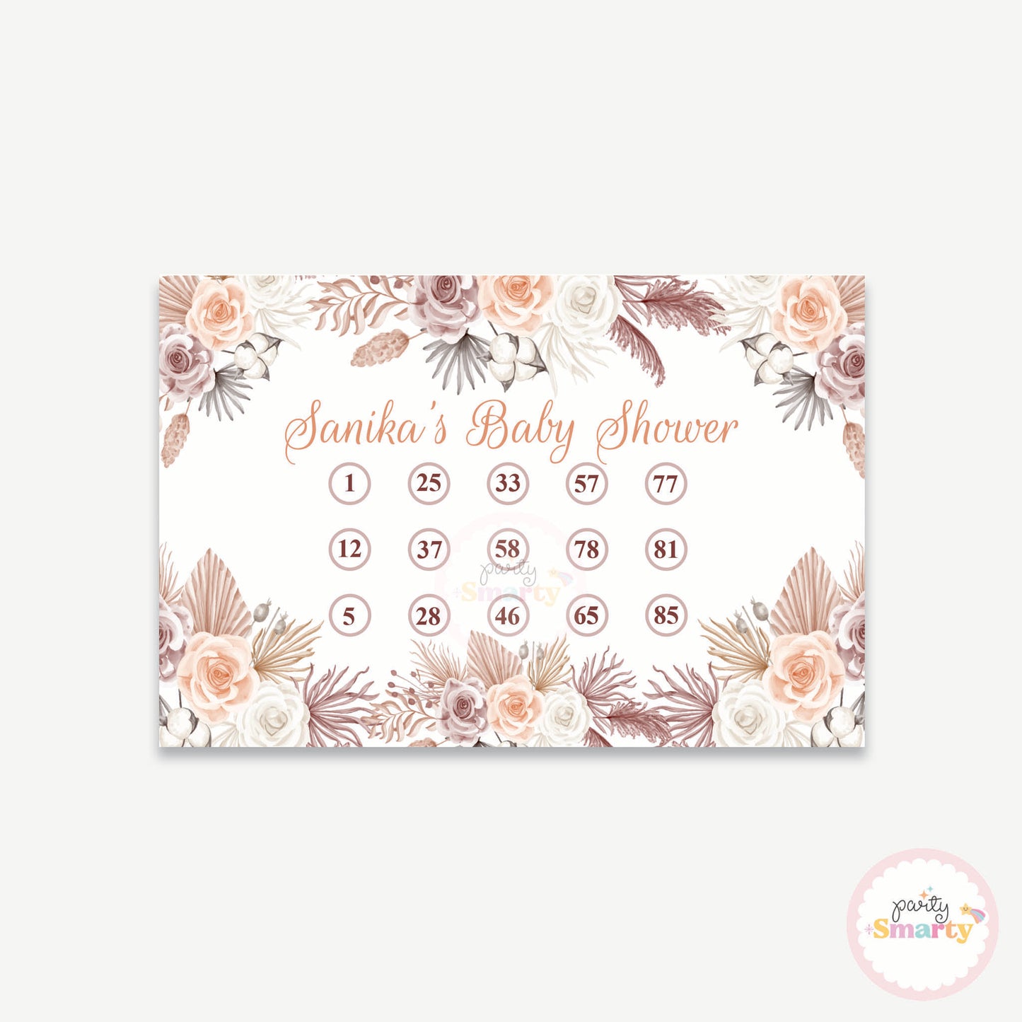 Boho Baby Shower Housie Ticket - Set of 15