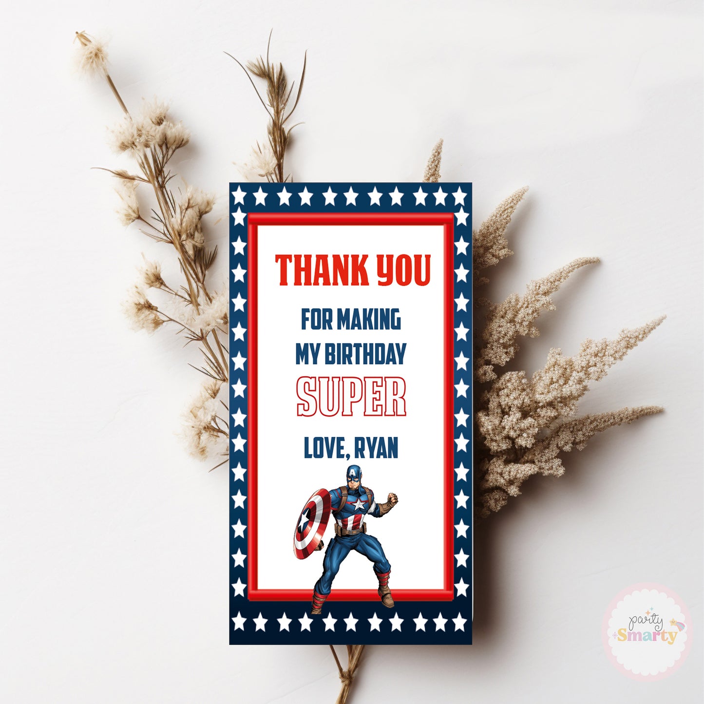 Captain America Thank You Tags - Set of 22
