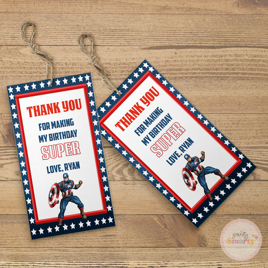 Captain America Thank You Tags - Set of 22