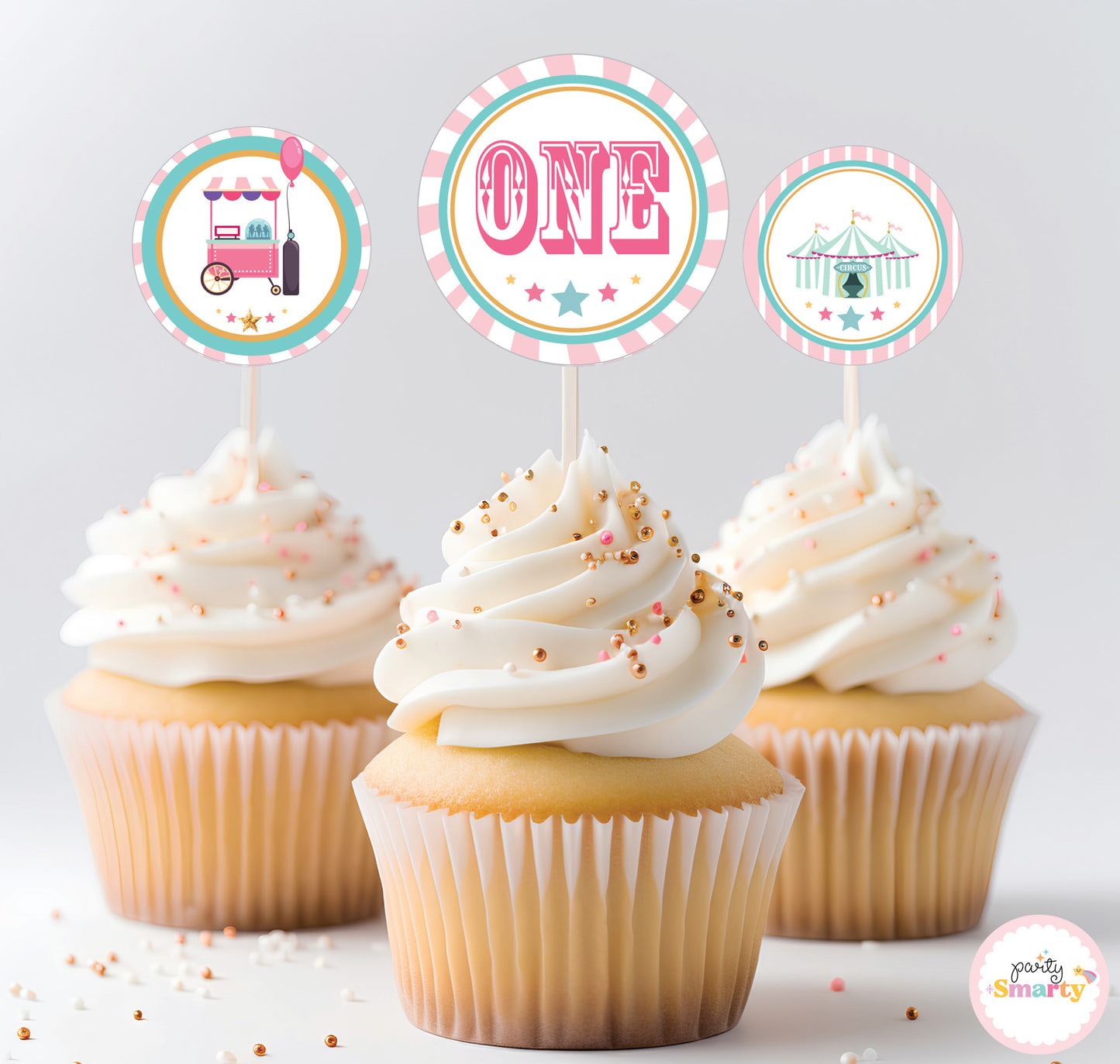 Carnival Pink Cupcake Toppers (Set Of 12)