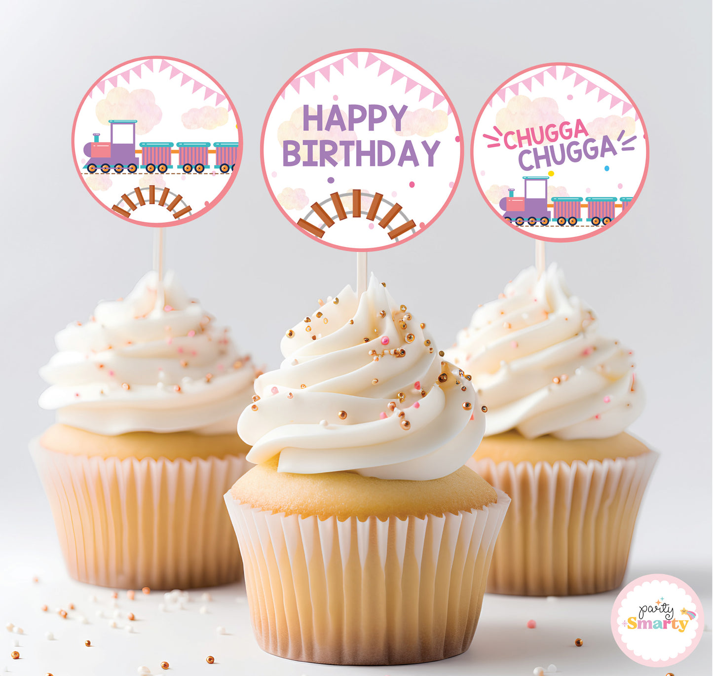 Choo Choo Train Girl Cupcake Toppers (Set Of 12)