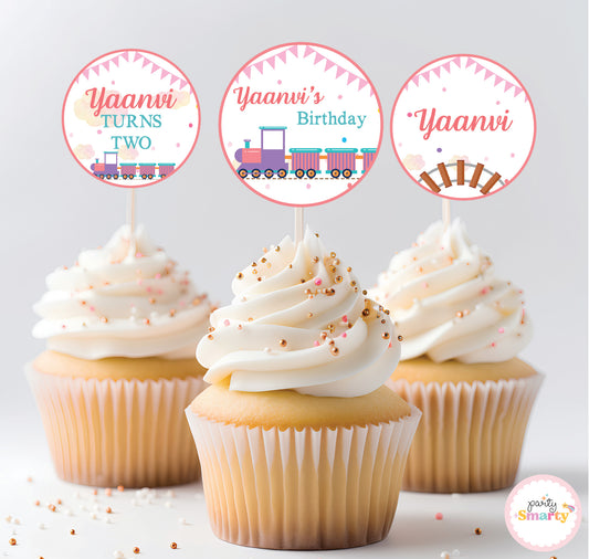 Choo Choo Train Girl Cupcake Toppers (Set Of 12)