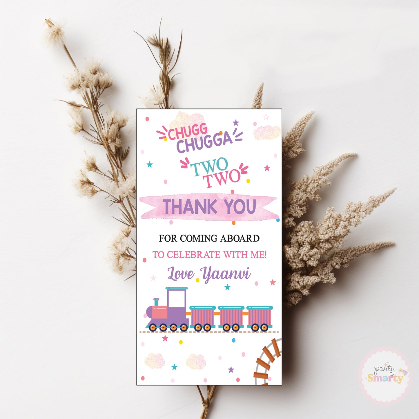 Choo Choo Train Girl Thank You Tags - Set of 22