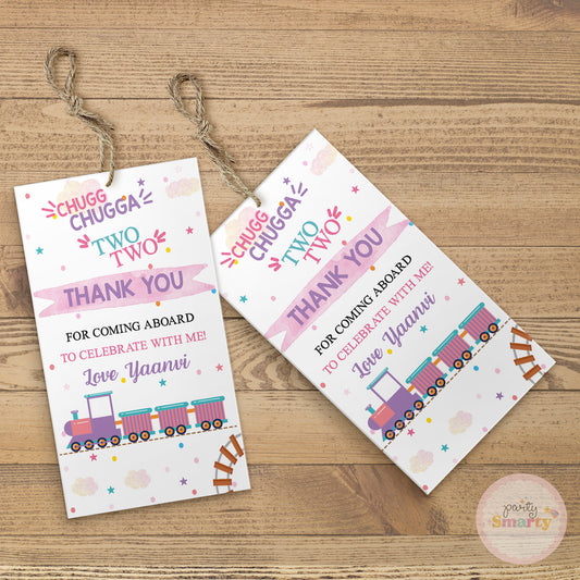 Choo Choo Train Girl Thank You Tags - Set of 22