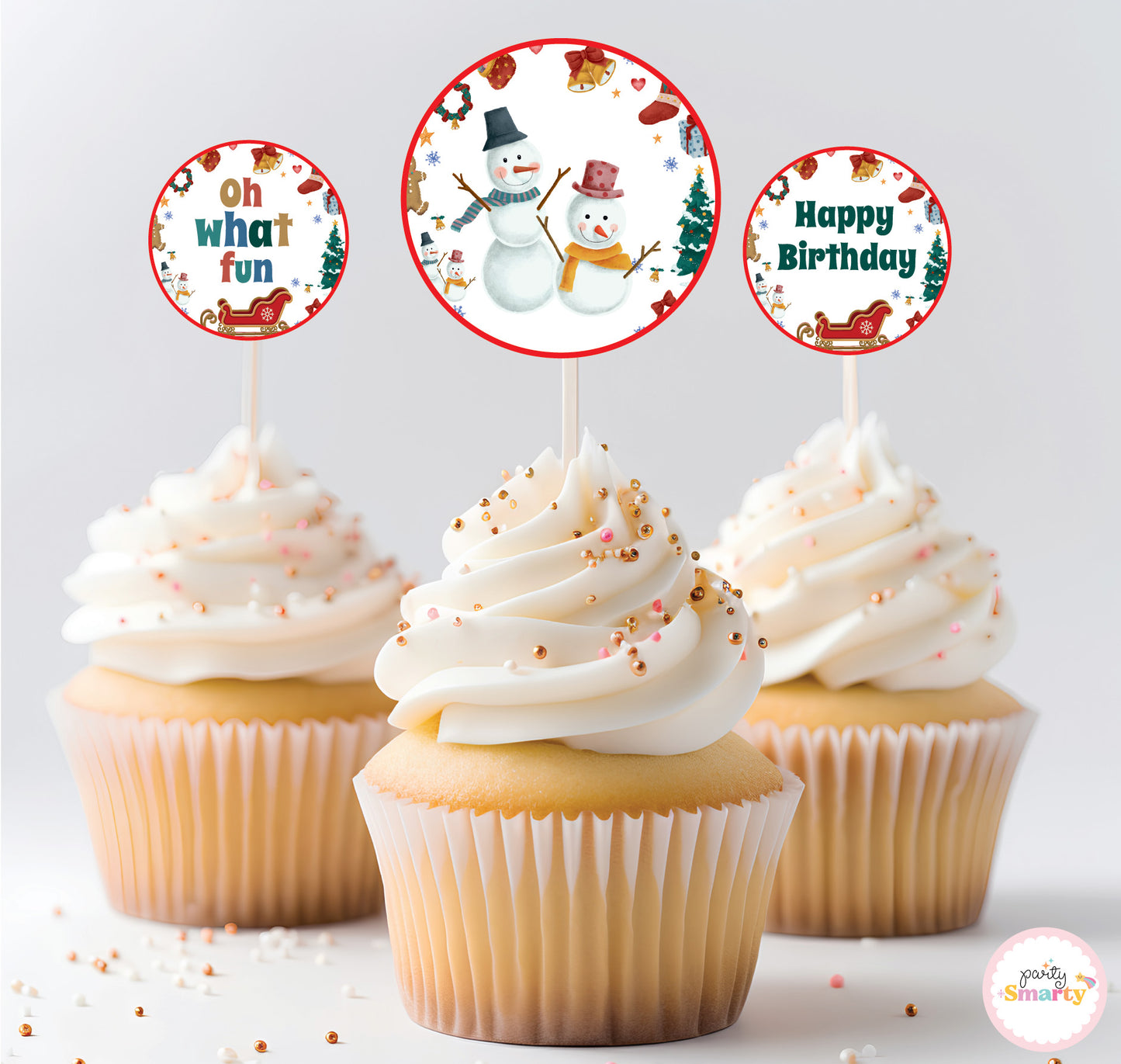 Christmas Birthday Cupcake Toppers (Set Of 12)