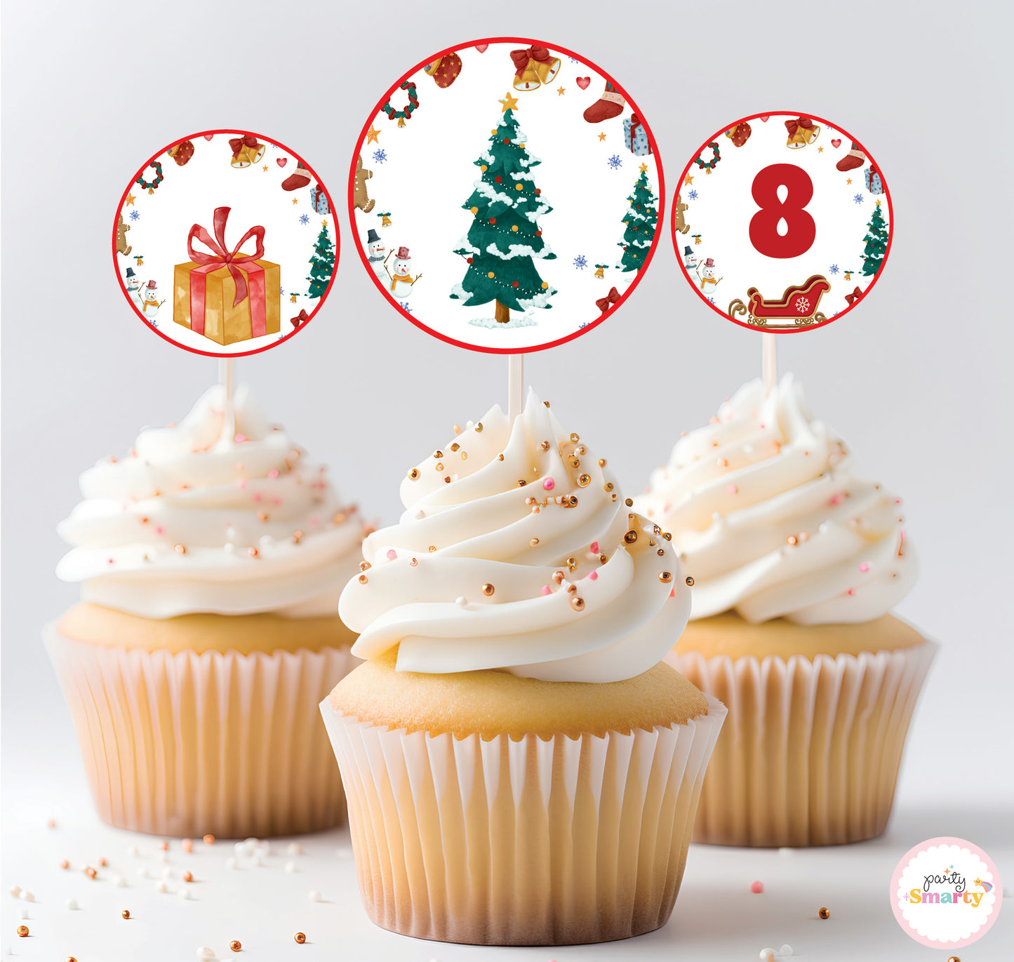 Christmas Birthday Cupcake Toppers (Set Of 12)